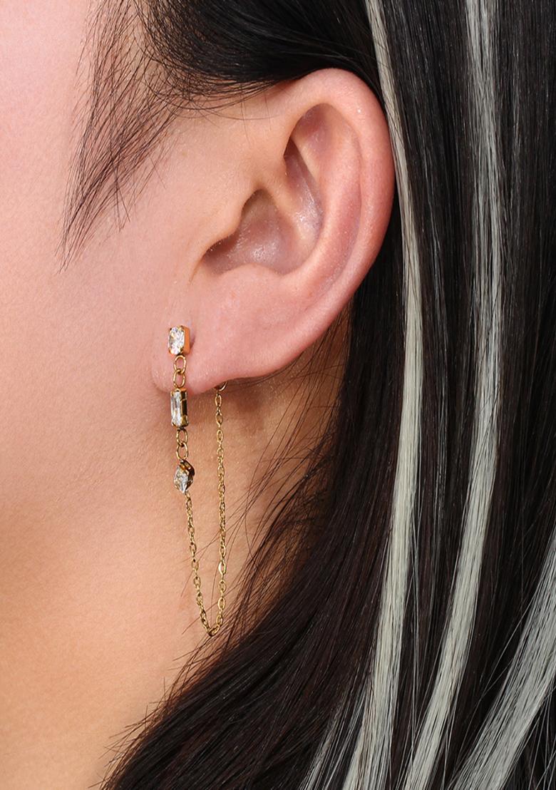 Gold Push Back Stainless Steel Earrings For Women - Indya