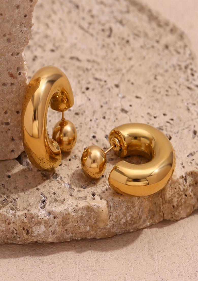 Gold Push Back Stainless Steel Earrings For Women - Indya