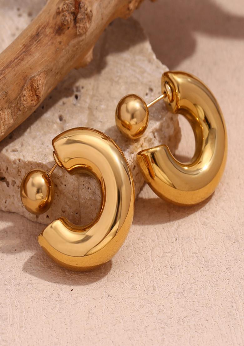 Gold Push Back Stainless Steel Earrings For Women - Indya