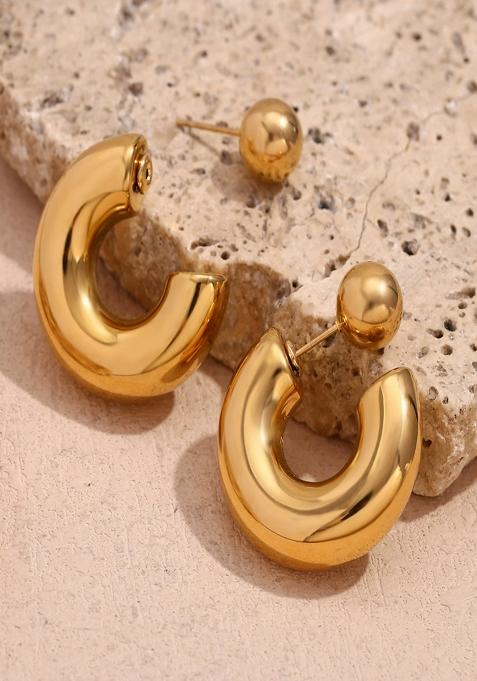 Gold Push Back Stainless Steel Earrings For Women