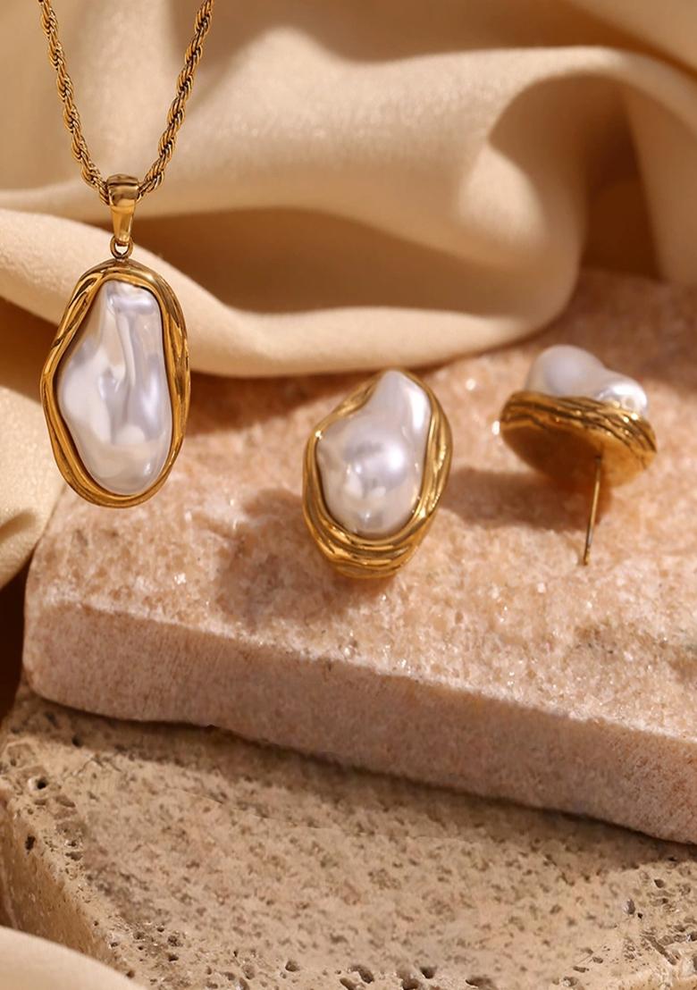 White Push Back Stainless Steel Earrings For Women - Indya