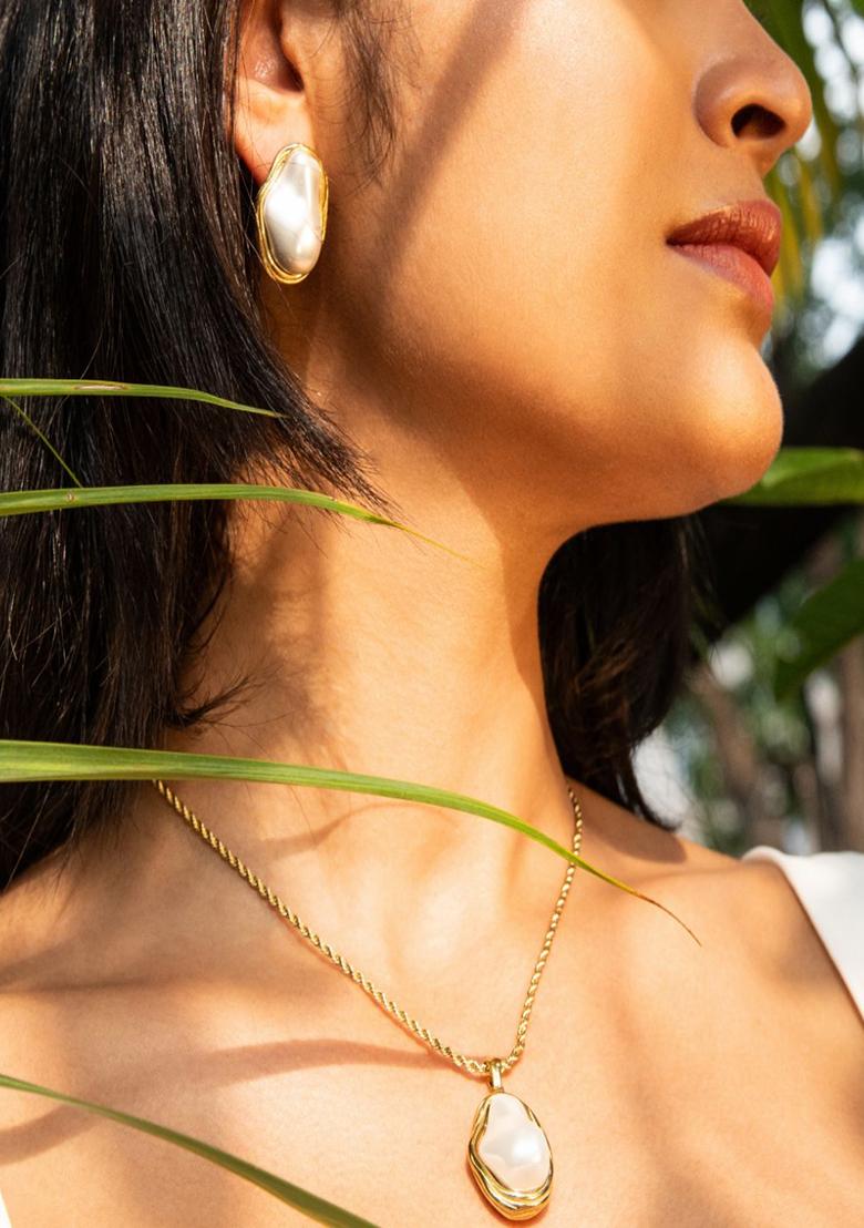 White Push Back Stainless Steel Earrings For Women - Indya