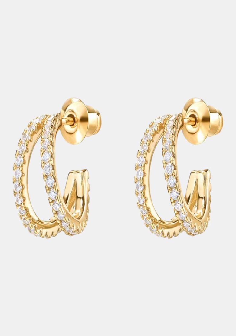 Gold Push Back Copper Earrings For Women - Indya