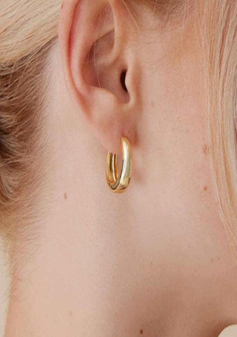 Gold Hinged Copper Earrings For Women - Indya