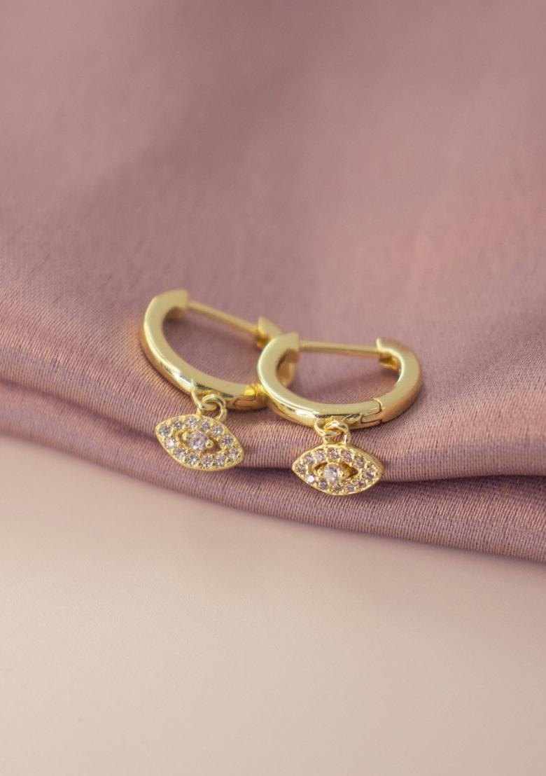 Gold Hinged Copper Earrings For Women - Indya