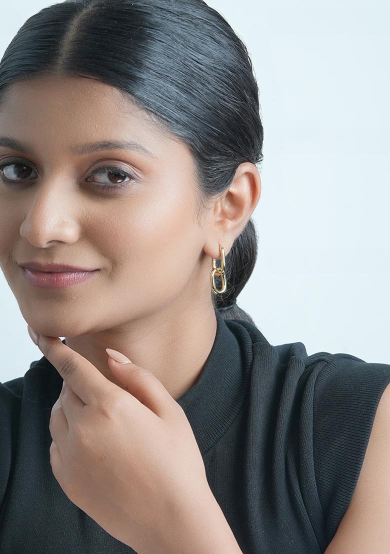 Gold Hinged Copper Earrings For Women - Indya