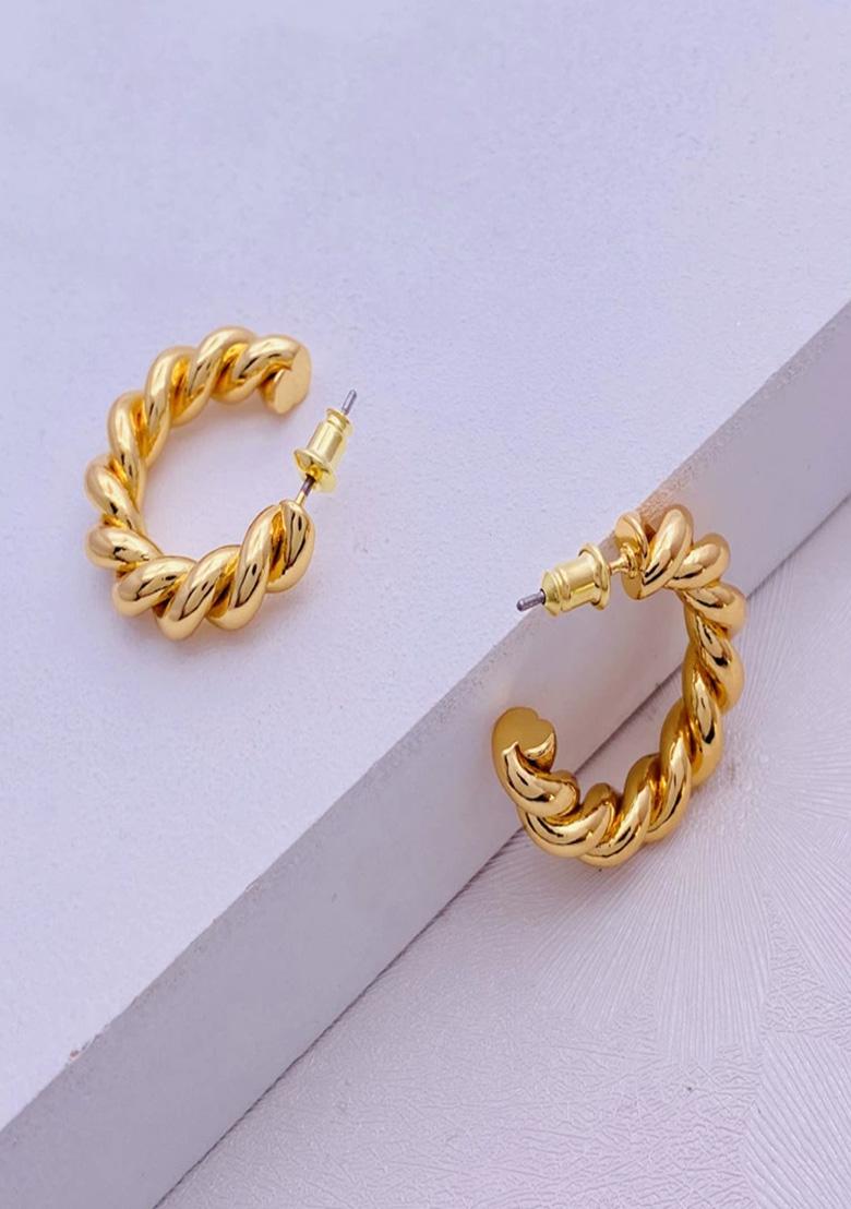 Gold Push Back Copper Earrings For Women - Indya