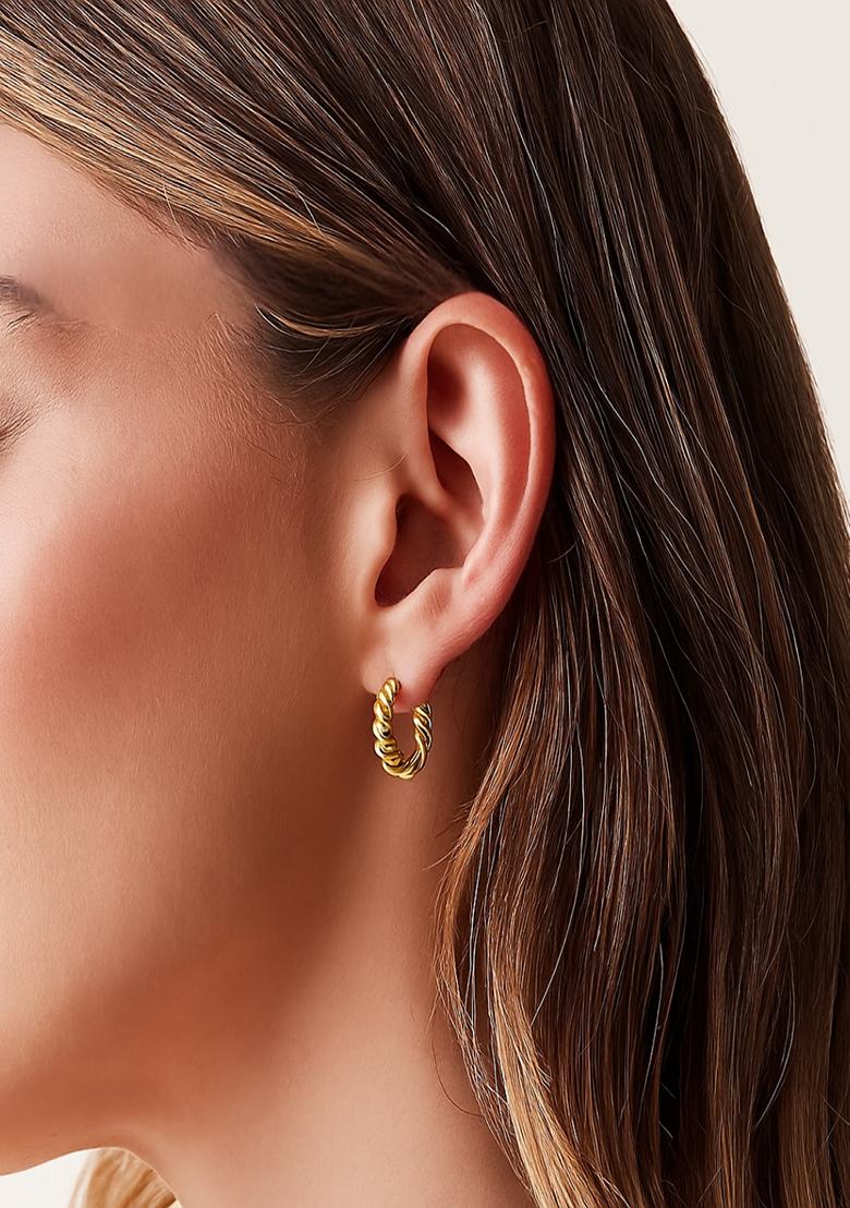 Gold Push Back Copper Earrings For Women - Indya