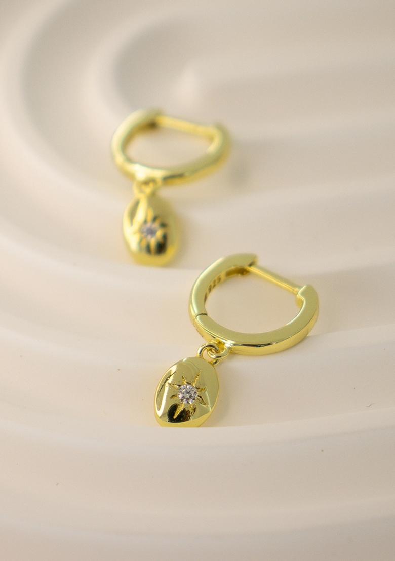 Gold Hinged Copper Earrings For Women - Indya