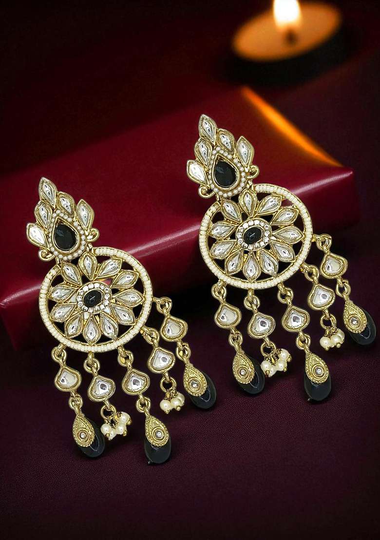 Gold Post Back Alloy Earrings - Indya