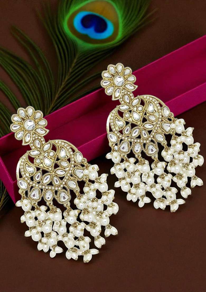 Gold Post Back Alloy Earrings - Indya