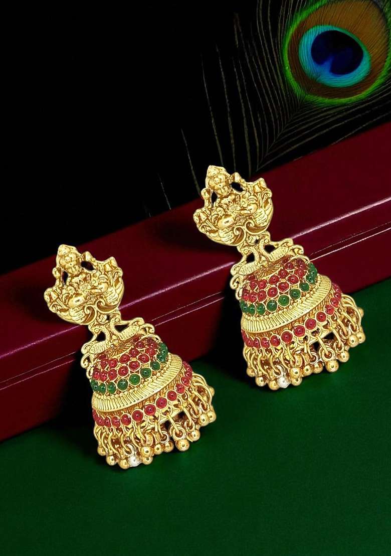 Gold Post Back Alloy Earrings - Indya