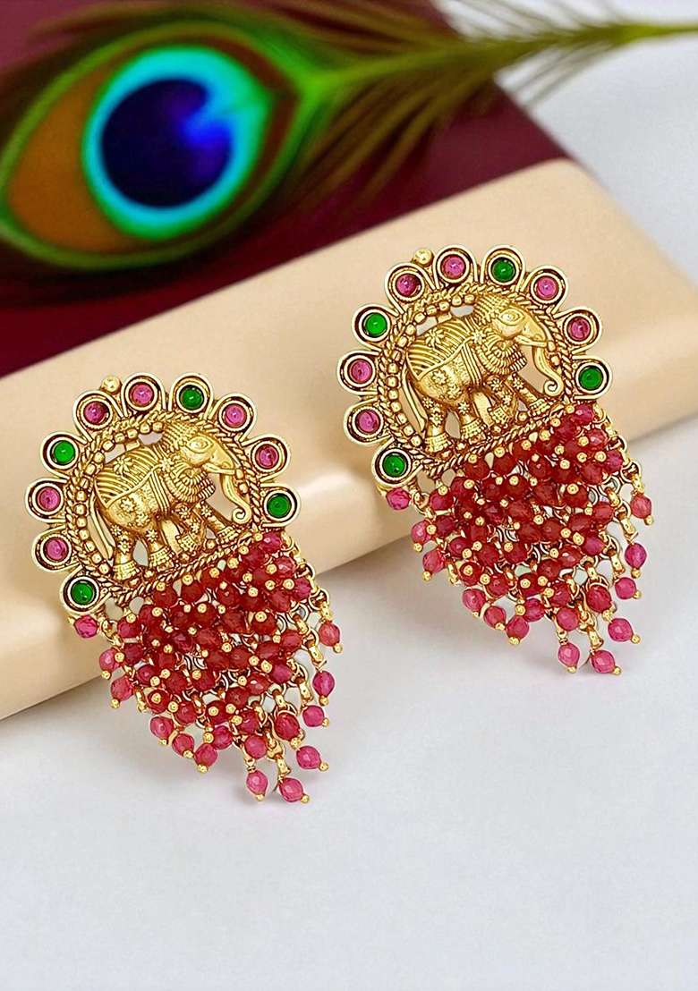 Gold Post Back Alloy Earrings - Indya
