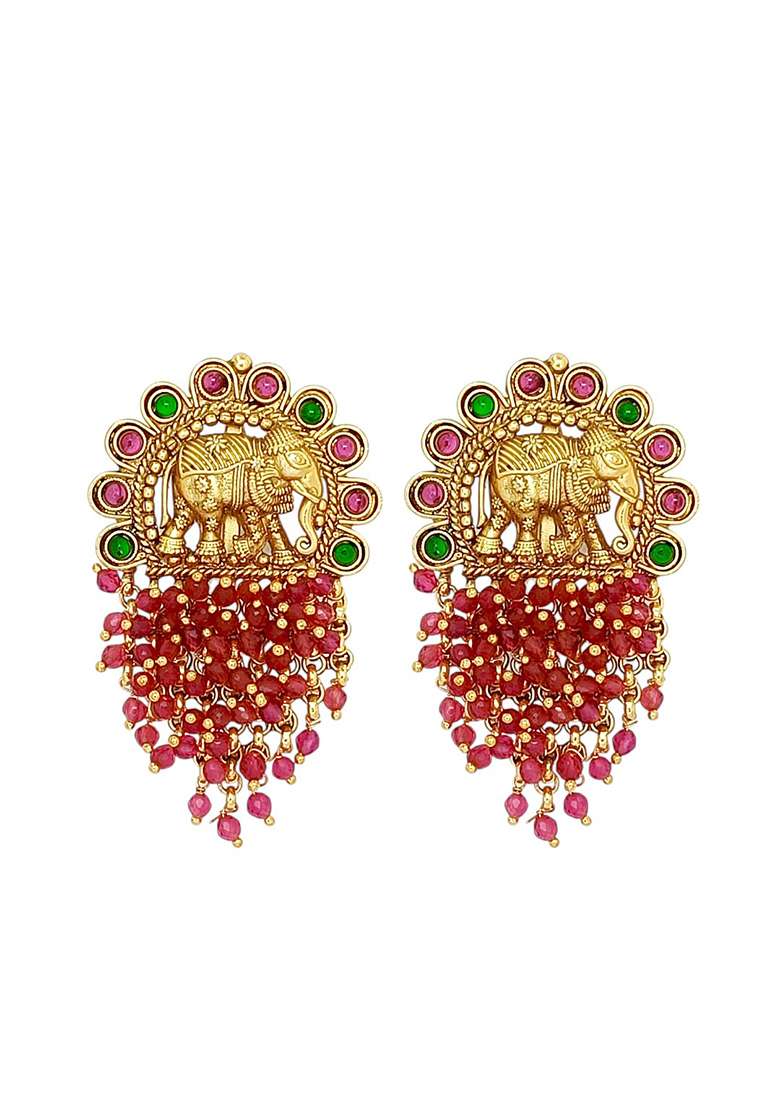 Gold Post Back Alloy Earrings - Indya