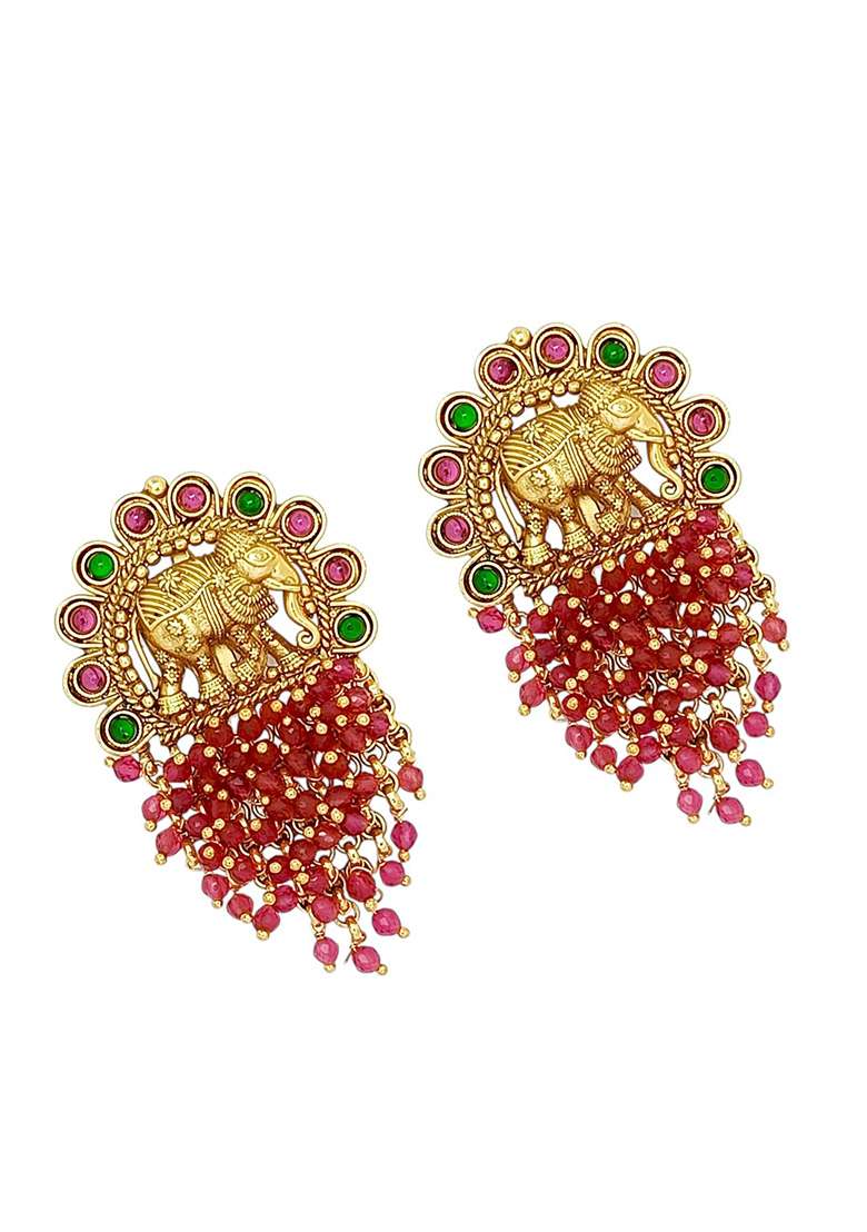 Gold Post Back Alloy Earrings - Indya