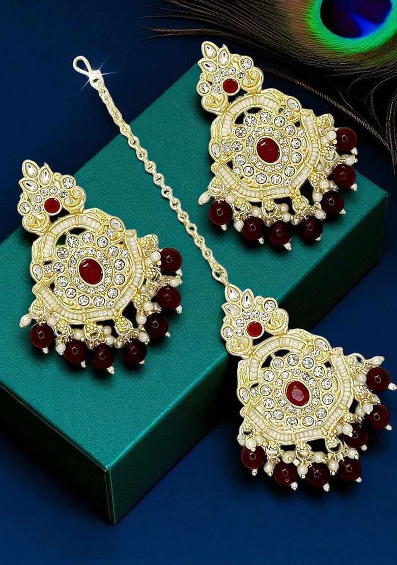 Gold Post Back Alloy Earrings - Indya