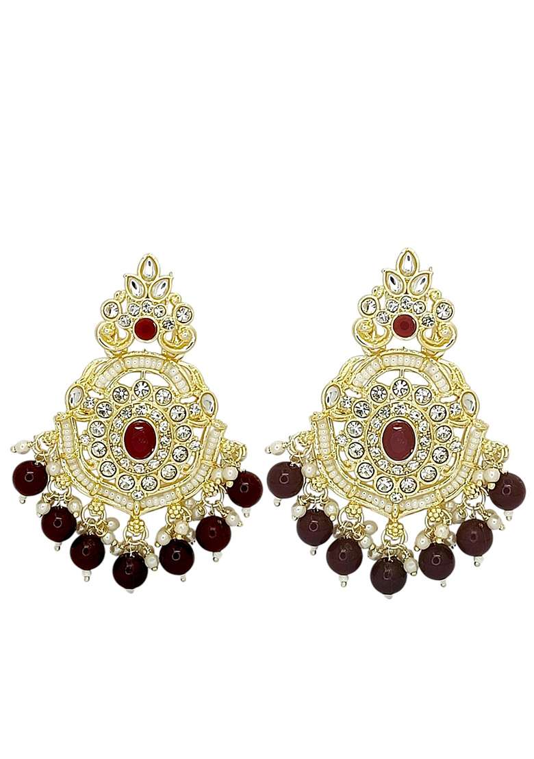 Gold Post Back Alloy Earrings - Indya
