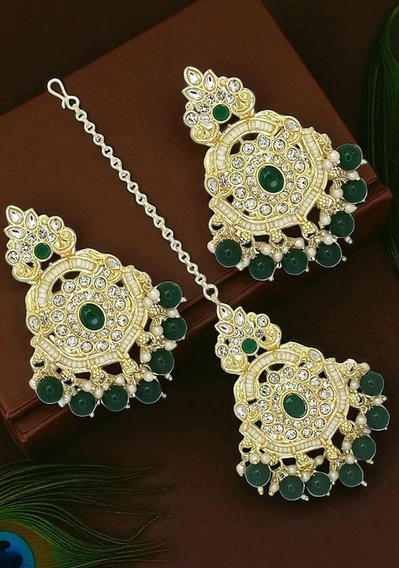 Gold Post Back Alloy Earrings - Indya