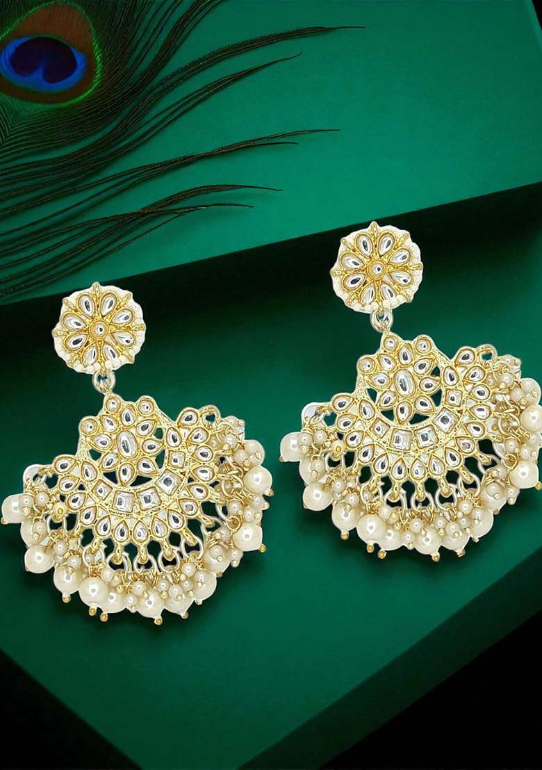Gold Post Back Alloy Earrings - Indya