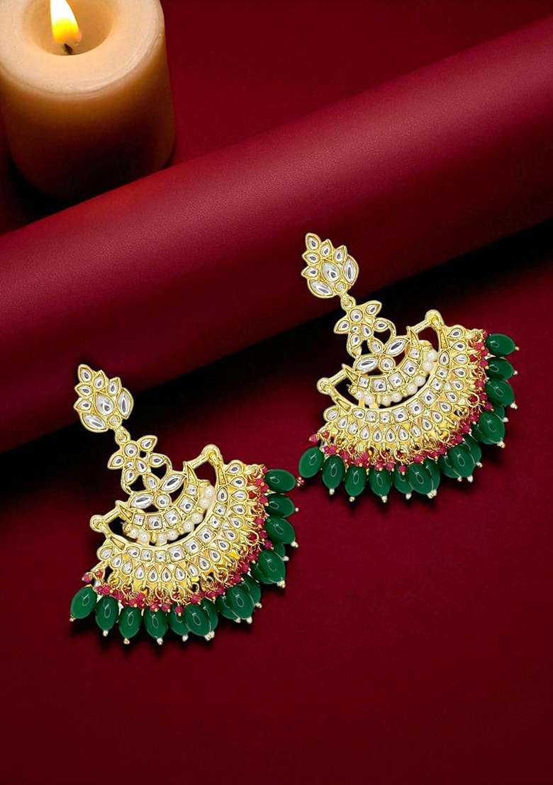 Gold Post Back Alloy Earrings - Indya