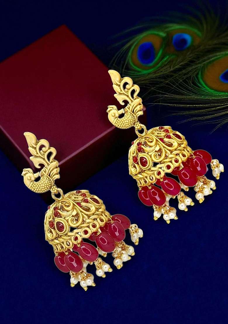 Gold Post Back Alloy Earrings - Indya