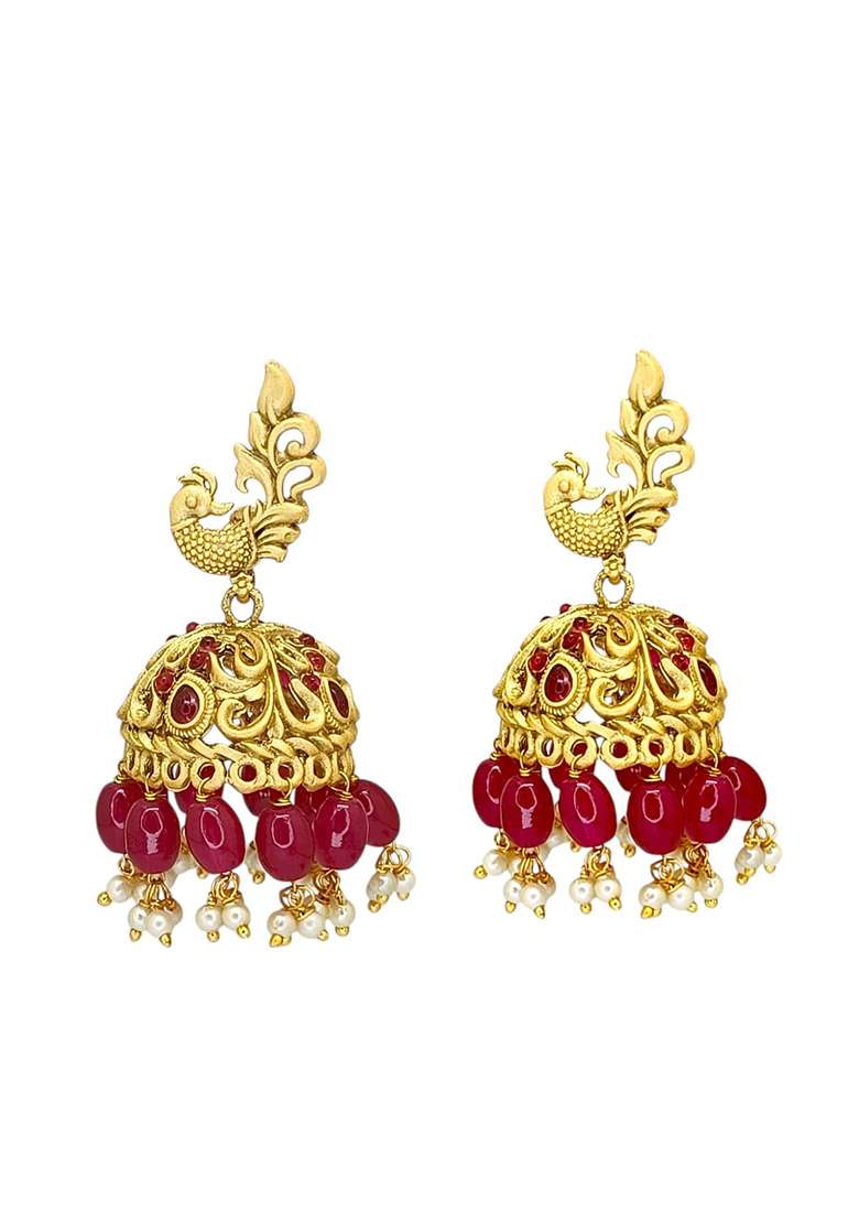 Gold Post Back Alloy Earrings - Indya