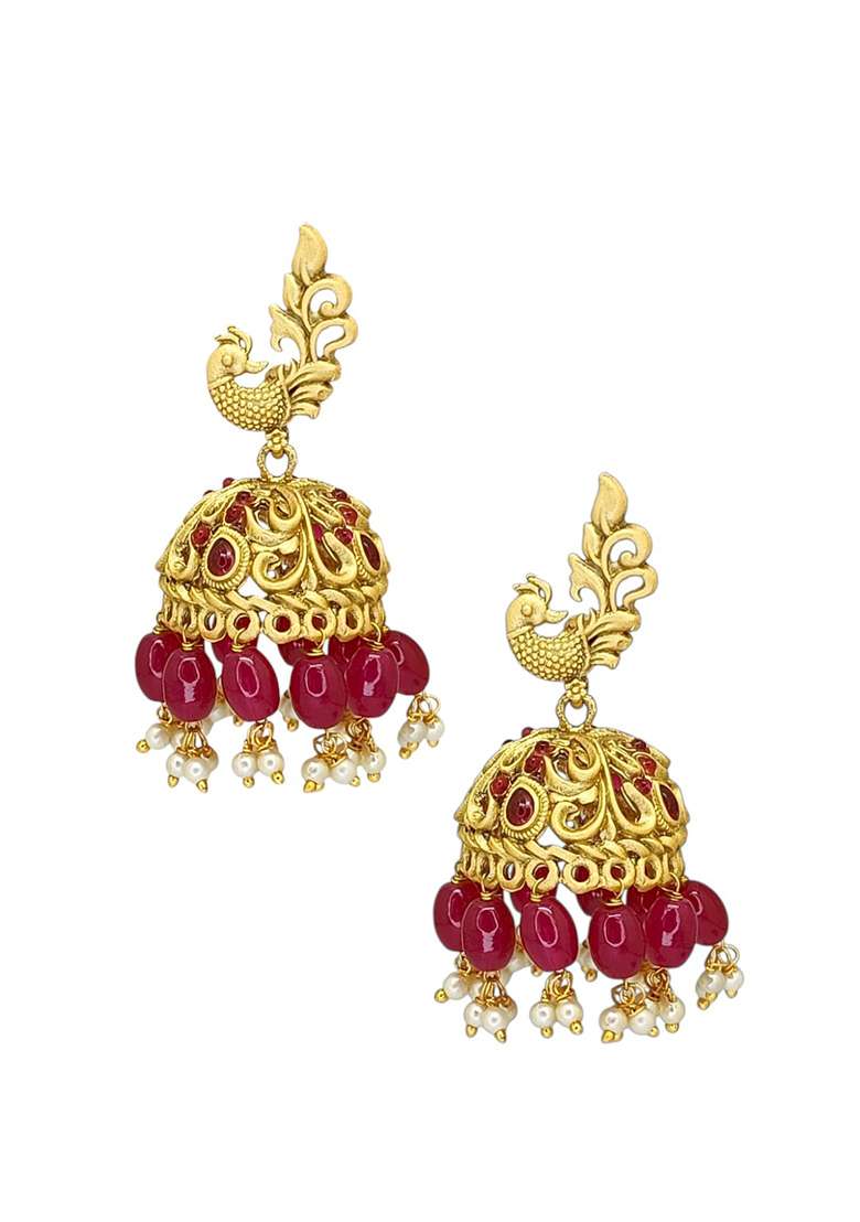 Gold Post Back Alloy Earrings - Indya
