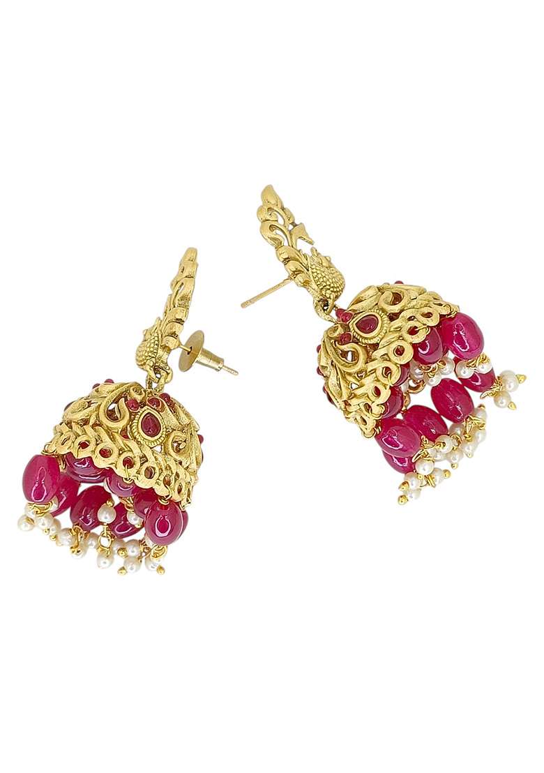 Gold Post Back Alloy Earrings - Indya