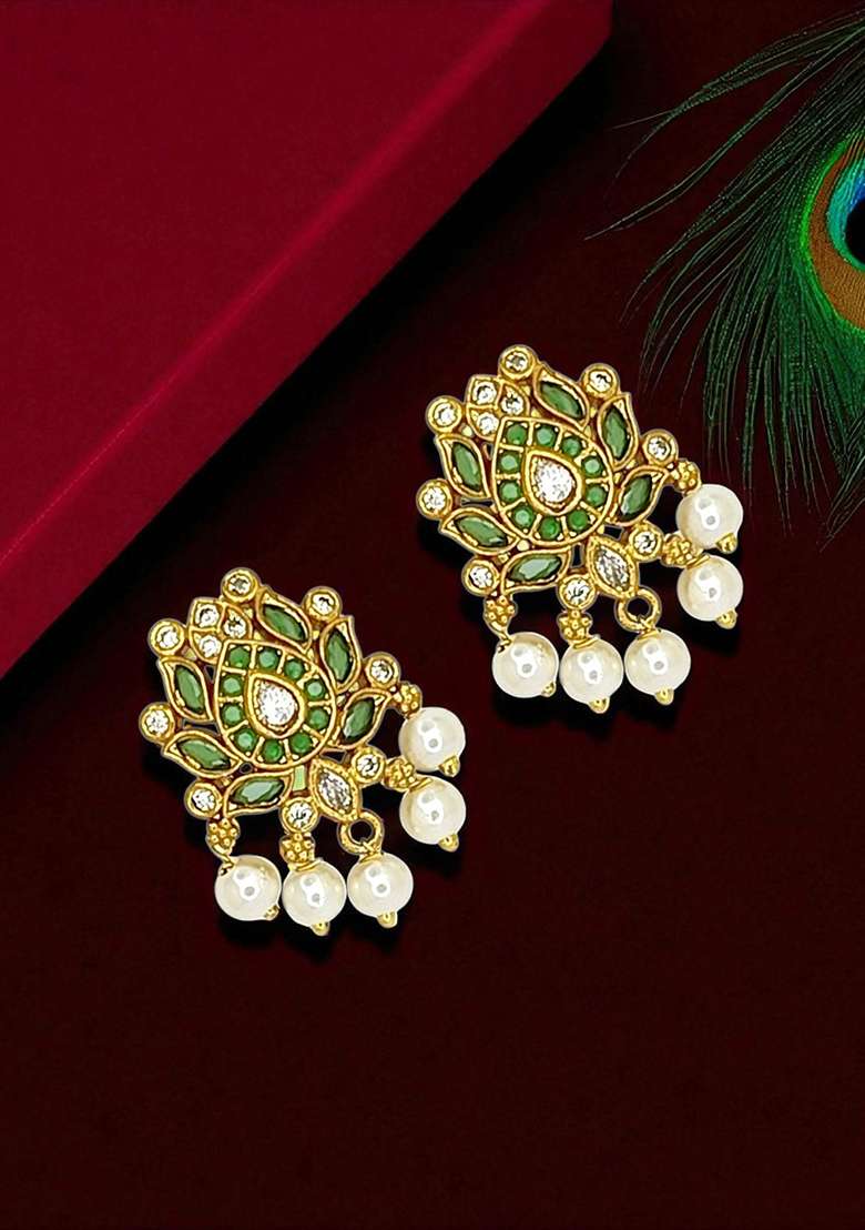 Gold Post Back Alloy Earrings - Indya