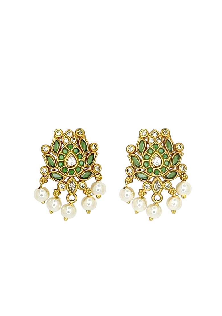 Gold Post Back Alloy Earrings - Indya