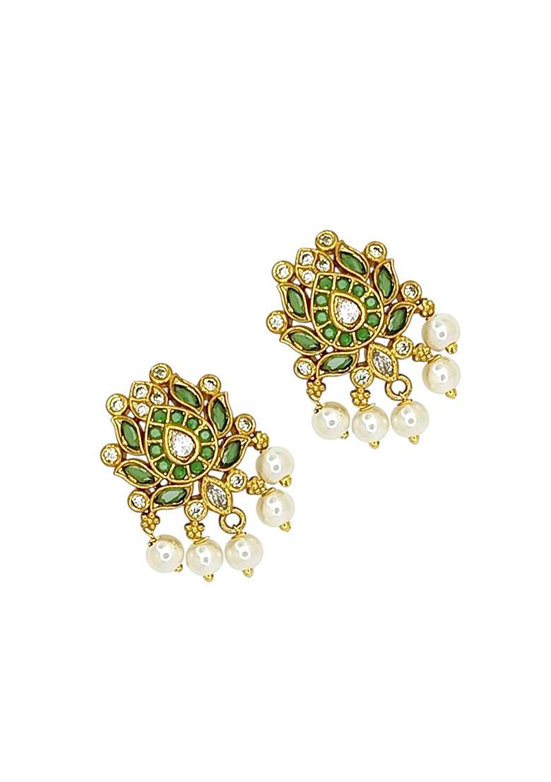 Gold Post Back Alloy Earrings - Indya