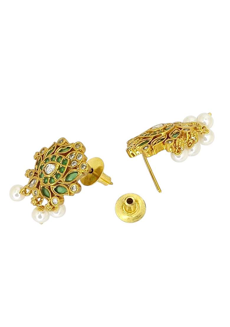 Gold Post Back Alloy Earrings - Indya