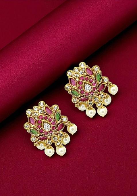 Gold Post Back Alloy Earrings