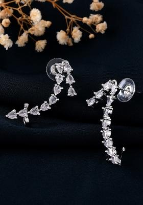 Silver Plated CZ Stone Studded Teardrop Shaped Ear Cuff Earrings