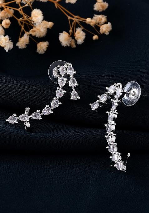 Silver Plated CZ Stone Studded Teardrop Shaped Ear Cuff Earrings
