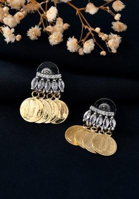 Gold Plated Small Coin  Stone Studded Studs Earrings