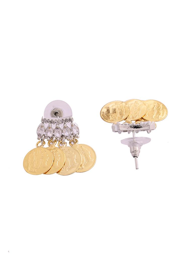 Gold Plated Small Coin  Stone Studded Studs Earrings - Indya