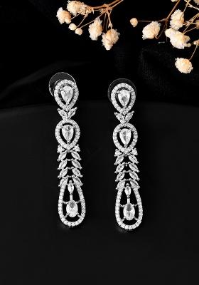 Silver Plated AD Stone Studded Long Earrings