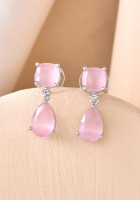 Silver Plated Red Stone Studded Studs Earrings