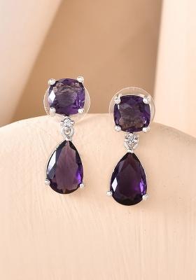 Silver Plated Purple Stone Studded Studs Earrings