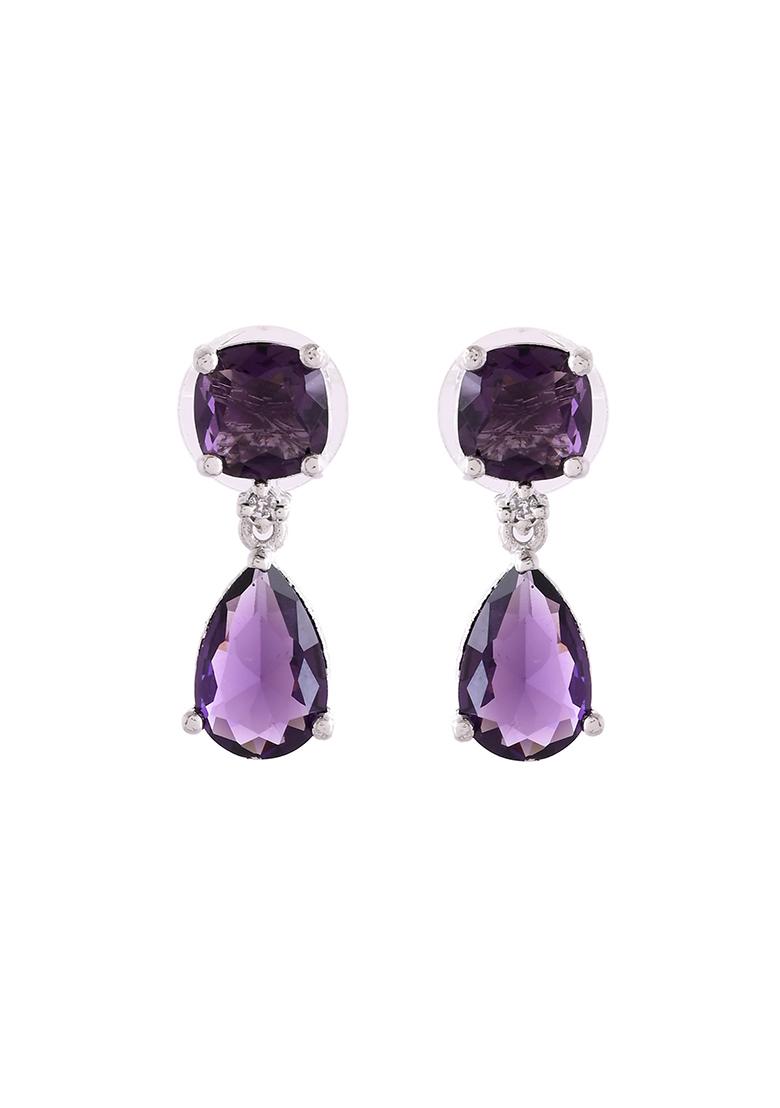 Silver Plated Purple Stone Studded Studs Earrings - Indya