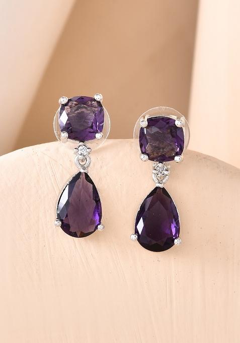 Silver Plated Purple Stone Studded Studs Earrings