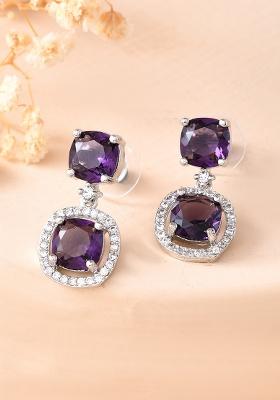 Silver Plated Purple Stone Geometrical Shaped Earrings