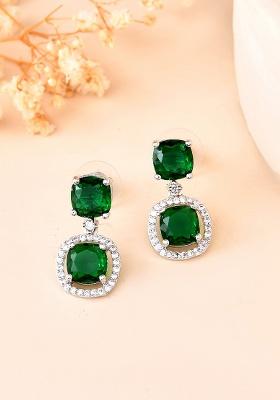 Silver Plated Green Stone Geometrical Shaped Earrings