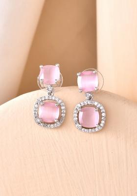 Silver Plated Baby Pink Stone Geometrical Shaped Earrings