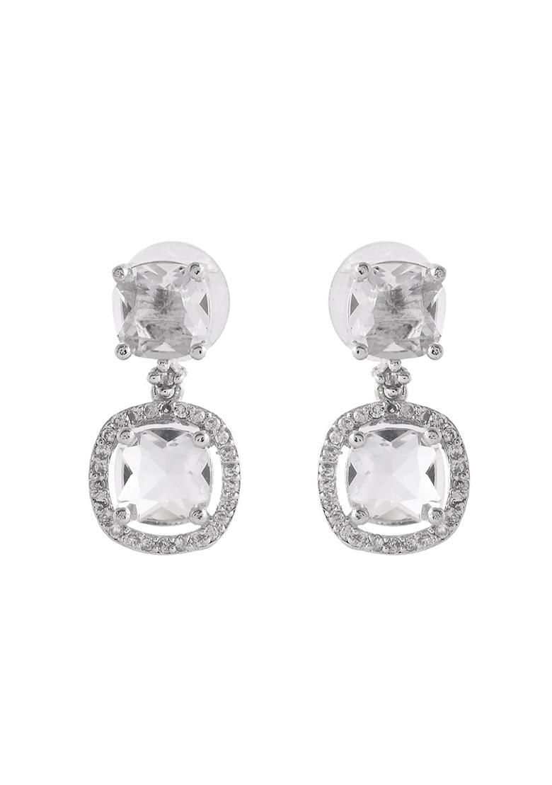 Silver Plated Stone Geometrical Shaped Earrings - Indya