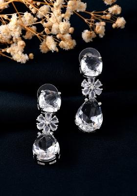 Silver Plated Stone Studded Floral Shaped Studs Earrings