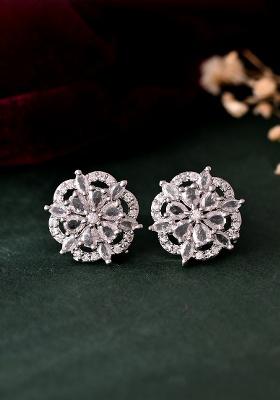 Silver Plated Floral Shape AD Stone Studded Studs Earrings