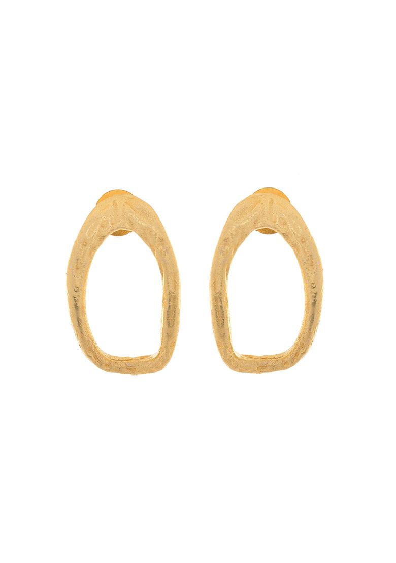 Gold Plated Anti Tarnished Oval Shaped Studs Earrings - Indya