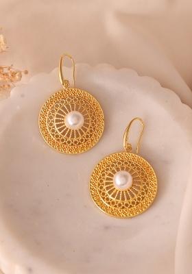 Gold Plated Anti Tarinshed Circular Shaped Drop Earrings
